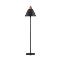 Stojacia lampa Strap z kovu, kožená páska, čierna