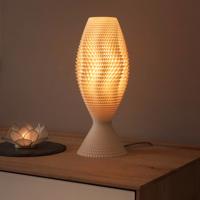 Stolná lampa Koral z organického materiálu, ľan, 33 cm