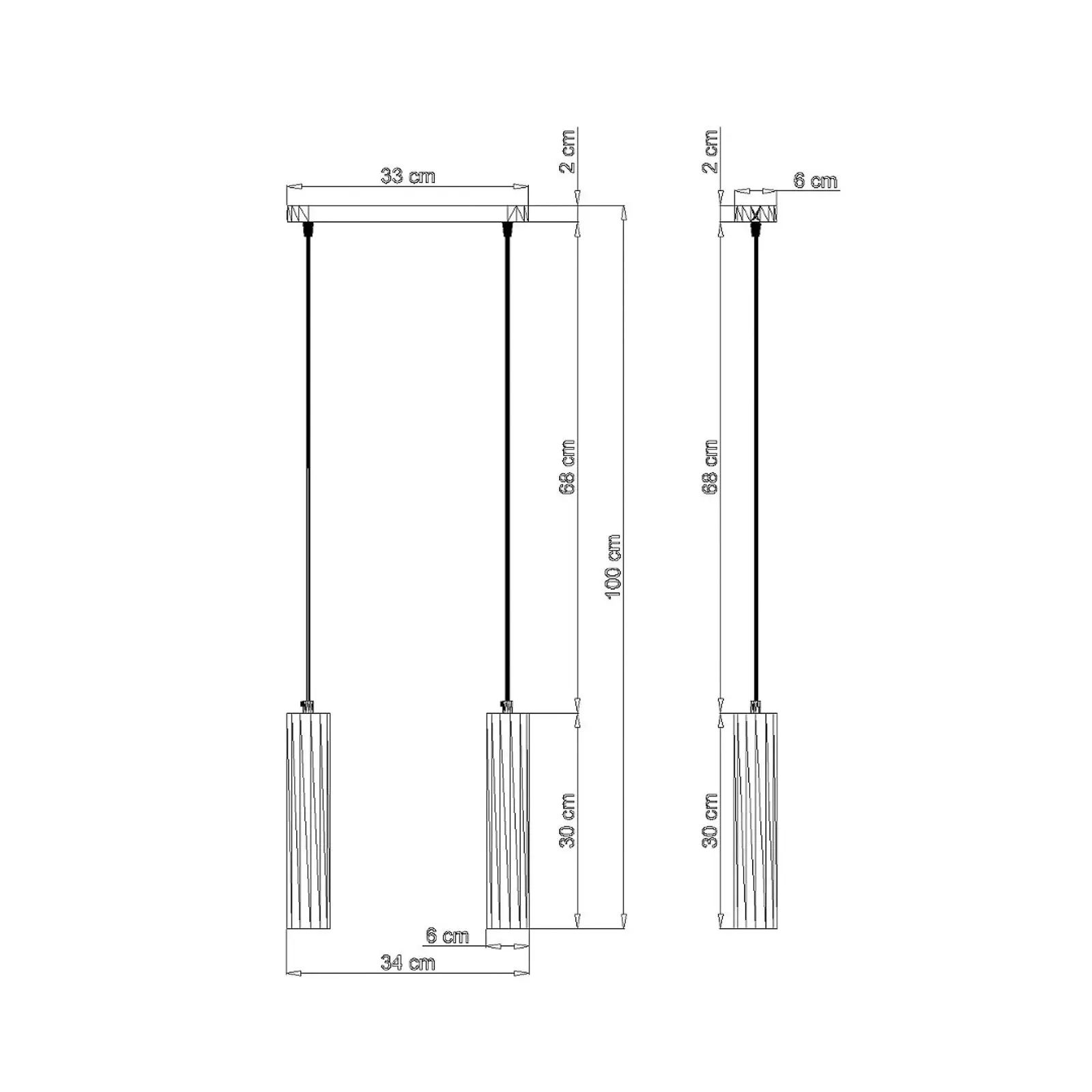 Závesná lampa Tube z dreva, dvoj-plameňová